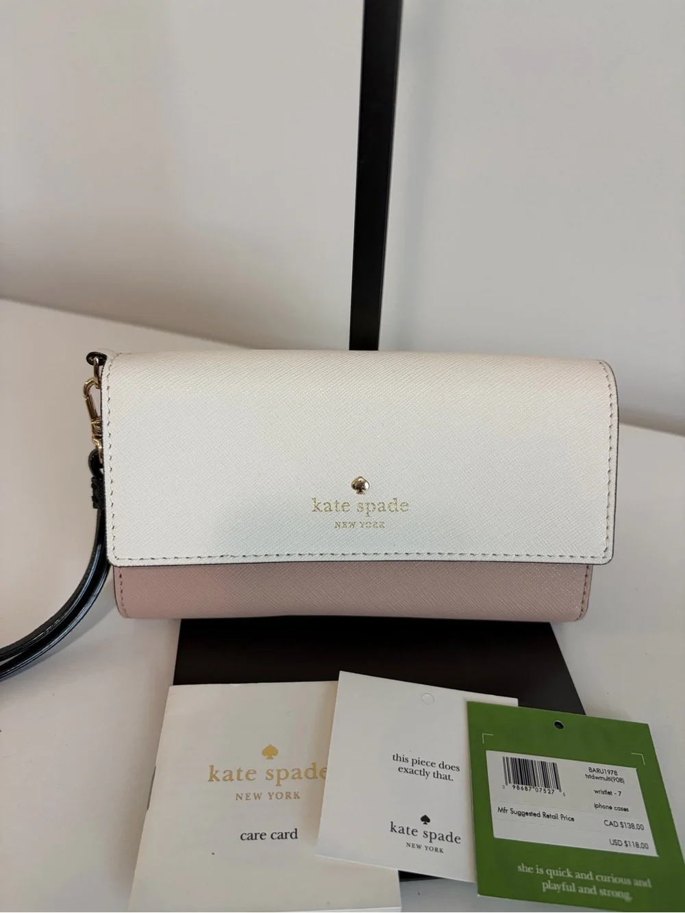 Kate Spade Baru 1978 White and Blush Two-Tone Wristlet